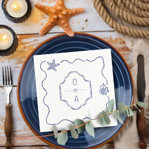 Coastal Hand Drawn Seashell Crest Beach Wedding Napkin