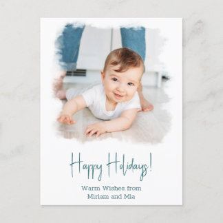 Coastal Happy Holidays Photo Postcard - Watercolor