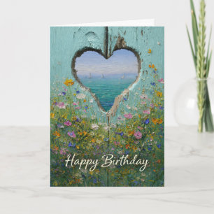 Coastal Heart Wildflower Happy Birthday Greeting  Card