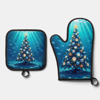 Coastal Holiday Oven Mitt and Pot Holders Oven Mitt & Pot Holder Set