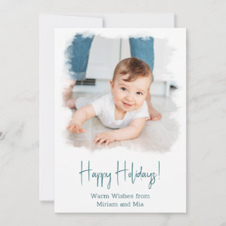 Coastal Holiday Photo Card White Watercolor Frame