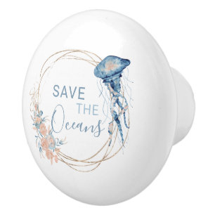 Coastal Home blue watercolor composition custom Ceramic Knob