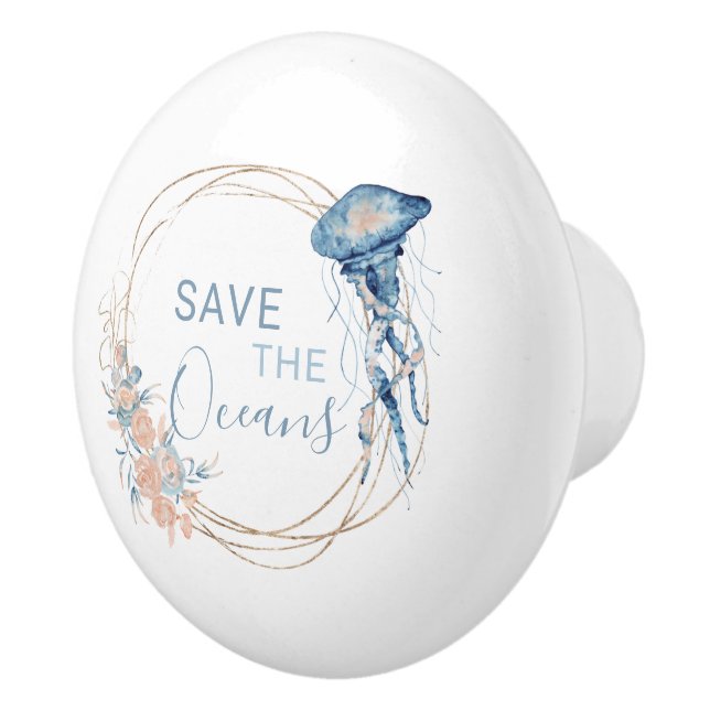 Coastal Home blue watercolor composition custom Ceramic Knob (Right)