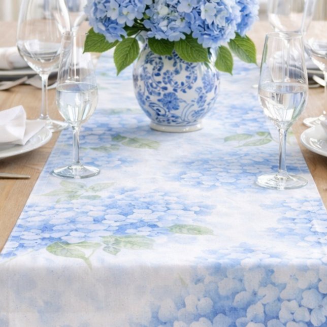 Coastal Hydrangea Floral Table Runner (Create this complete coastal table look with our hydrangea runner and matching napkins.)