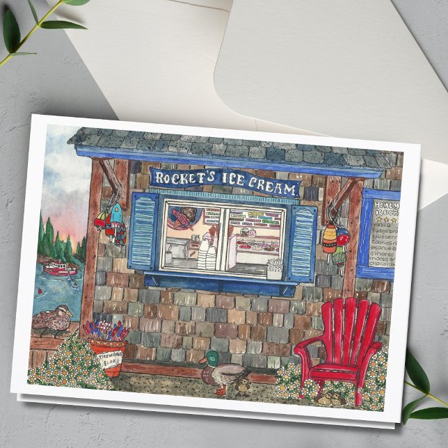 Coastal Ice Cream Shop Watercolor Card (Creator Uploaded)