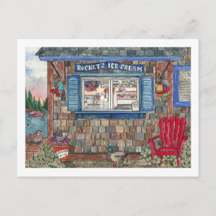 Coastal Ice Cream Shop Watercolor Postcard