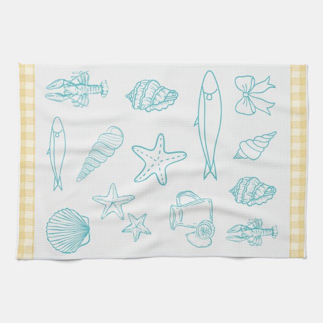 Coastal Italian Kitchen Print | Sorrento Blue  Kitchen Towel (Horizontal)