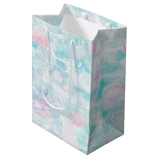 Coastal Jellyfish Watercolor Pattern Medium Gift Bag (Front Angled)