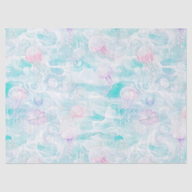 Coastal Jellyfish Watercolor Pattern Tissue Paper (Front)