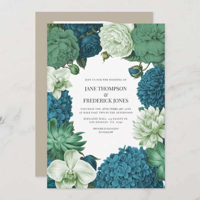 Coastal Juniper, Tidal Foam & Deep Reef Blue  Invitation (Front/Back)