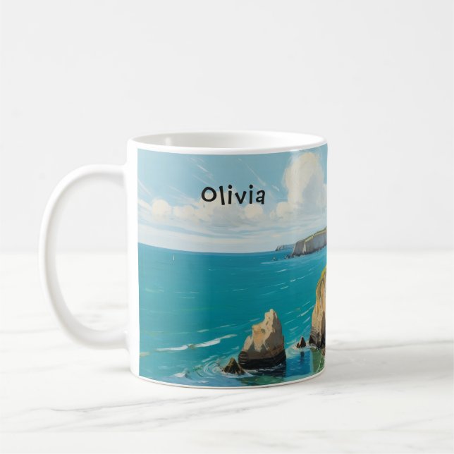 Coastal Landscape Ocean Beach Personalized Coffee Mug (Left)