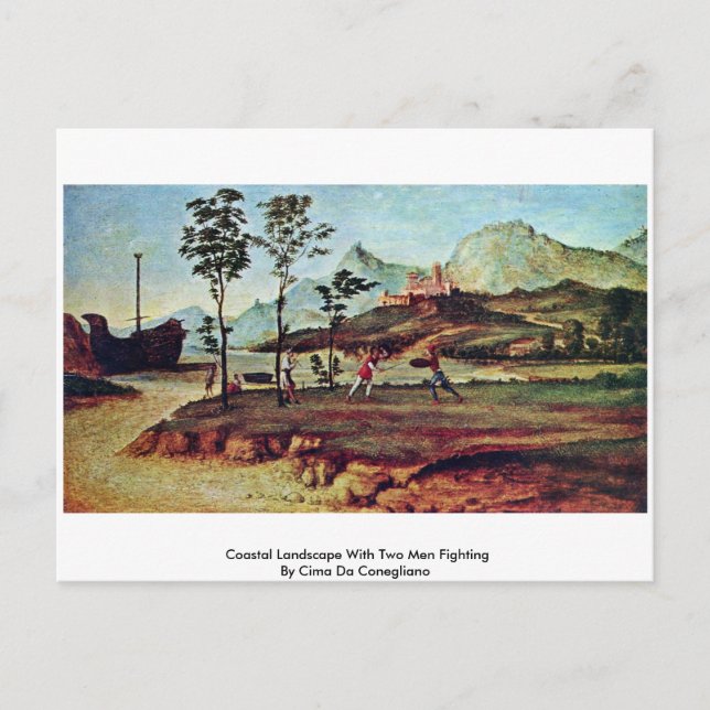 Coastal Landscape With Two Men Fighting Postcard (Front)