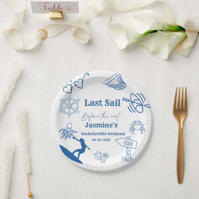 Coastal Last Sail Before the Veil Bachelorette  Paper Plate (Wedding)