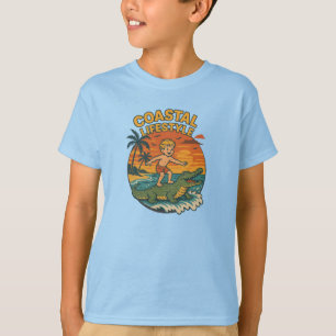 Coastal Life Alligator Surfing Retro FL Surf Beach T-Shirt