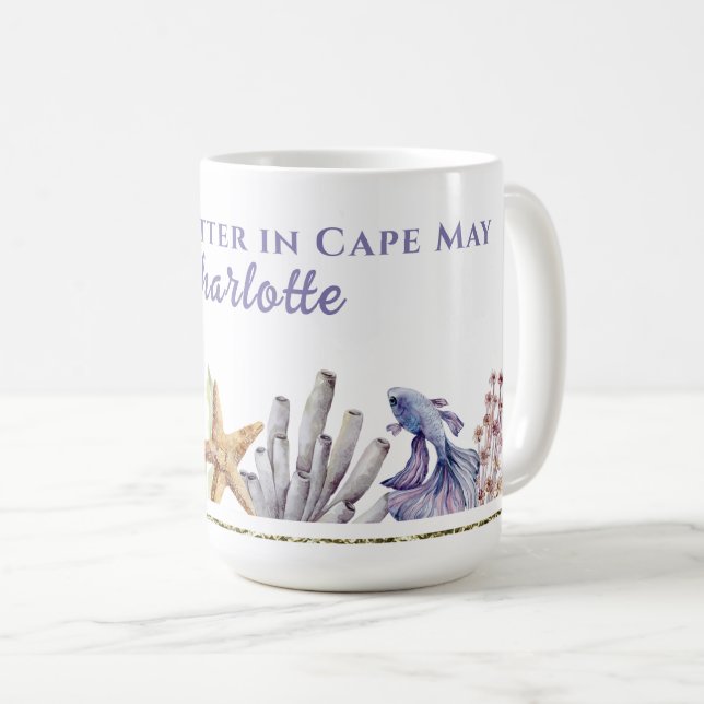 Coastal, Life Better in Cape May, Personalized Coffee Mug (Front Right)