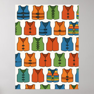 Coastal Life Jacket Colourful Lake Life Wall Poste Poster