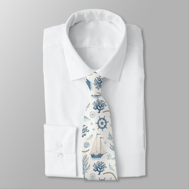 Coastal Life Oceans Blue Tie (Tied)