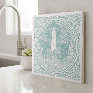 Coastal Life Series Lighthouse Teal D1208 Tile