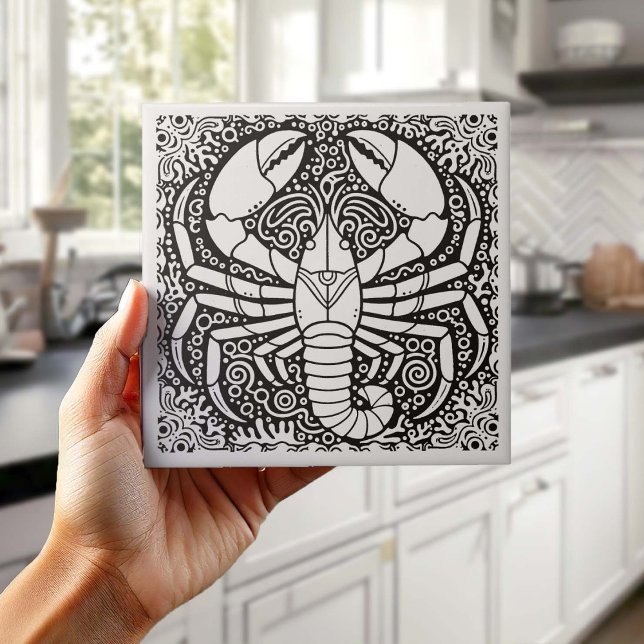 Coastal Life Series Lobster B & W D1208 Tile (Creator Uploaded)