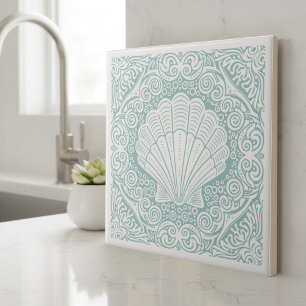 Coastal Life Series Scallop Shell Teal D1208 Tile