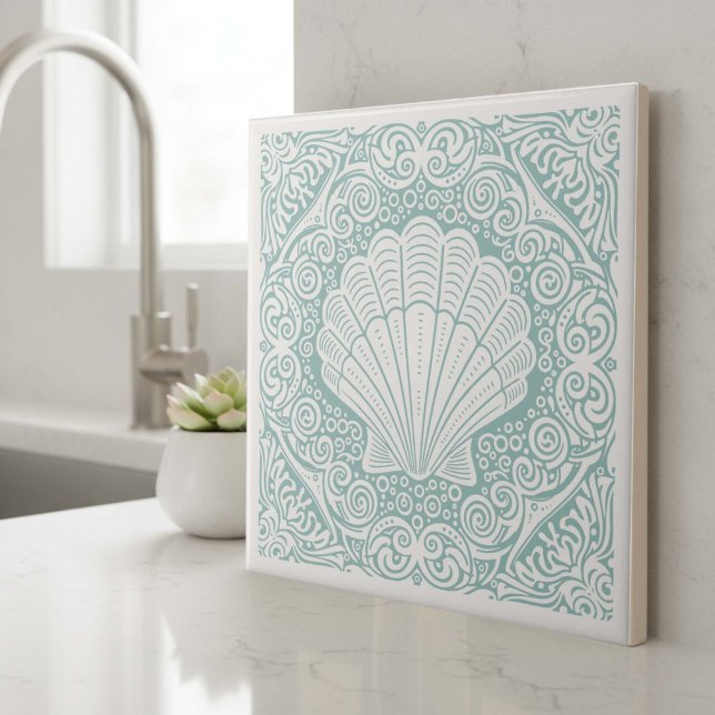Coastal Life Series Scallop Shell Teal D1208 Tile (Creator Uploaded)