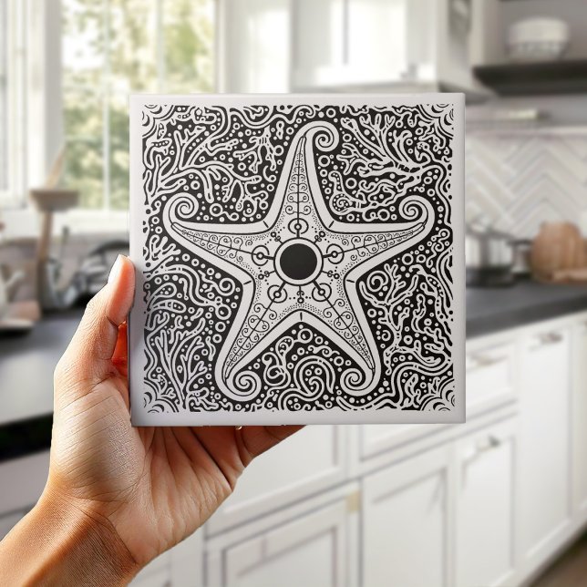 Coastal Life Series Starfish B & W D1208 Tile (Creator Uploaded)