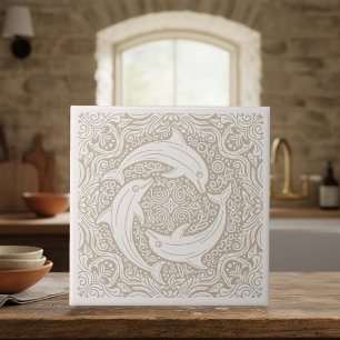Coastal Life Series Three Dolphins Sand D1208 Tile