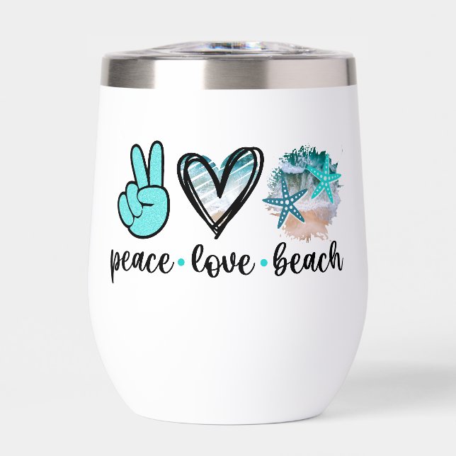 Coastal Life Tumbler – Peace, Love, and Beach (Front)