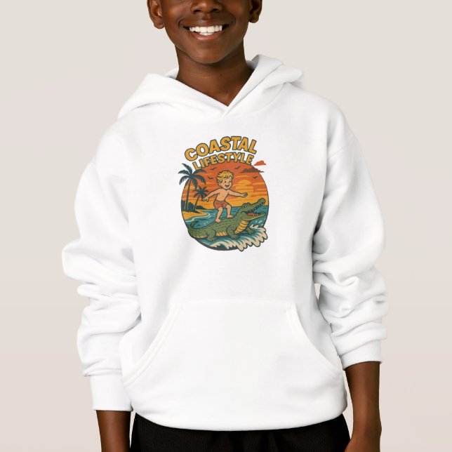 Coastal Lifestyle Gator Surfing -Retro Beach Kid's (Front)