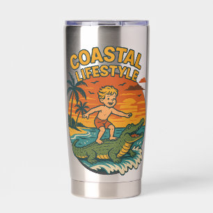 Coastal Lifestyle Gator Surfing - Retro Surf Beach Insulated Tumbler