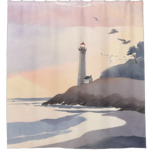 Coastal Lighthouse Beach Watercolor Painting