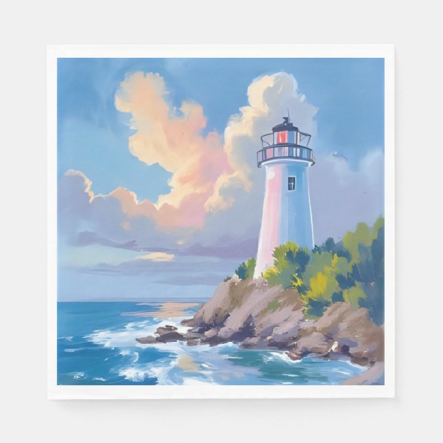 Coastal Lighthouse | Blue Ocean Waves Sea Napkin (Front)