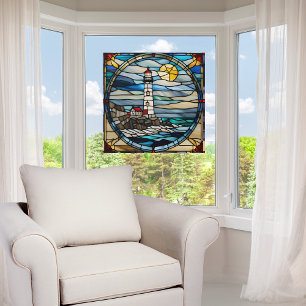 Coastal Lighthouse Faux Stained Glass Window Cling