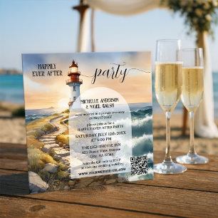 Coastal Lighthouse Happily Ever After Wedding Invitation