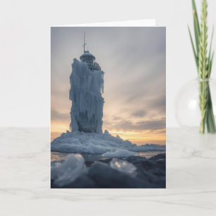 coastal lighthouse in winter card