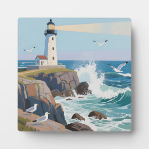 Coastal Lighthouse Ocean Waves Seagulls Plaque