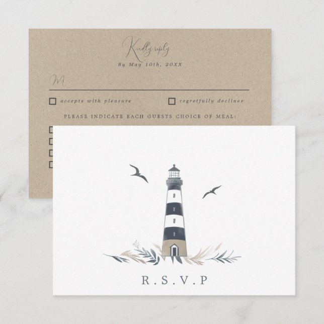 Coastal lighthouse RSVP meal choices (Front/Back)