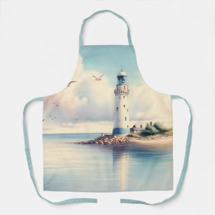Coastal Lighthouse Seagulls Pastel Sky Serenity Apron