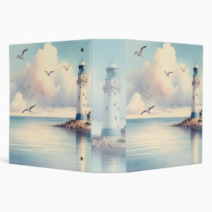 Coastal Lighthouse Seagulls Pastel Sky Serenity Binder
