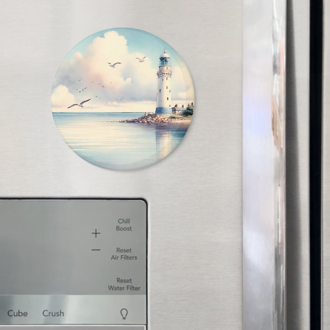 Coastal Lighthouse Seagulls Pastel Sky Serenity Magnet (In Situ (Fridge))