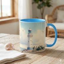 Coastal Lighthouse Seagulls Pastel Sky Serenity