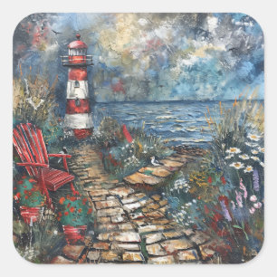 Coastal Lighthouse Square Sticker