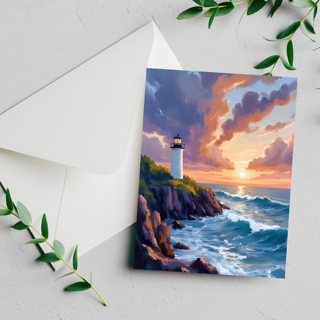 Coastal Lighthouse Sunset | Beach Painting Card (Creator Uploaded)