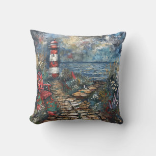 Coastal Lighthouse Throw Pillow