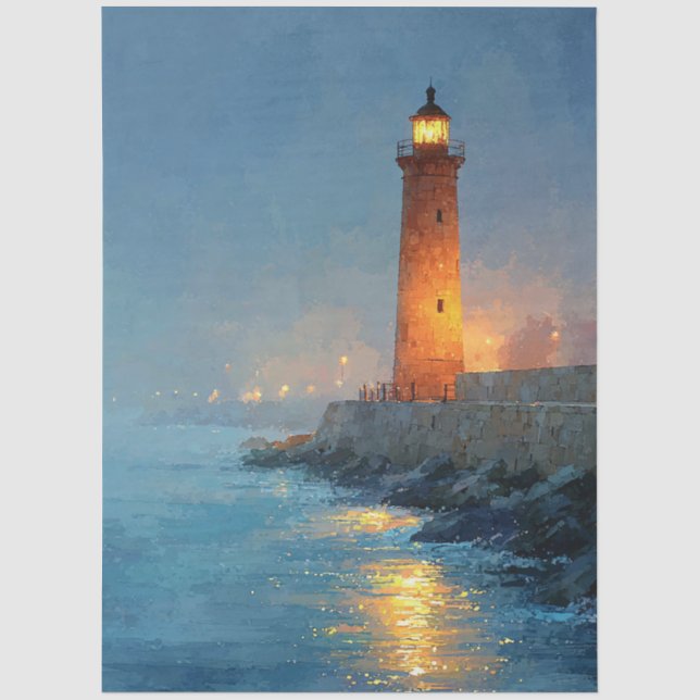Coastal Lighthouse Warm Glow Sunset Tissue Paper (Front)