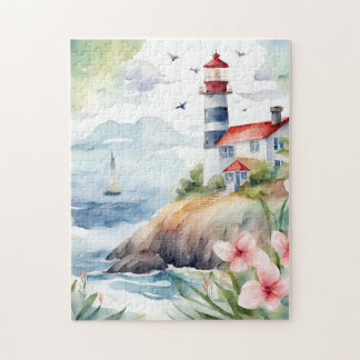 Coastal Lighthouse Watercolor Jigsaw Puzzle