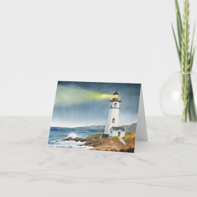 Coastal Lighthouse with Light Beam Invitation (Front)