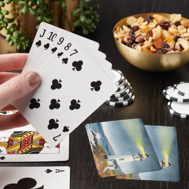 Coastal Lighthouse with Light Beam Playing Cards (In Situ)
