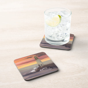 Coastal Lighthouse With Pink And Orange Sky Coaster