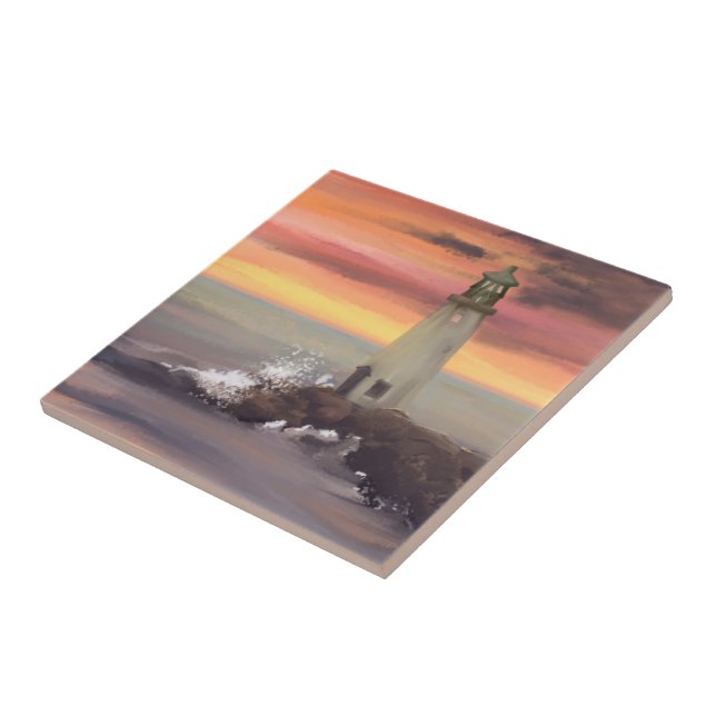 Coastal Lighthouse With Pink And Orange Sky Tile (Side)